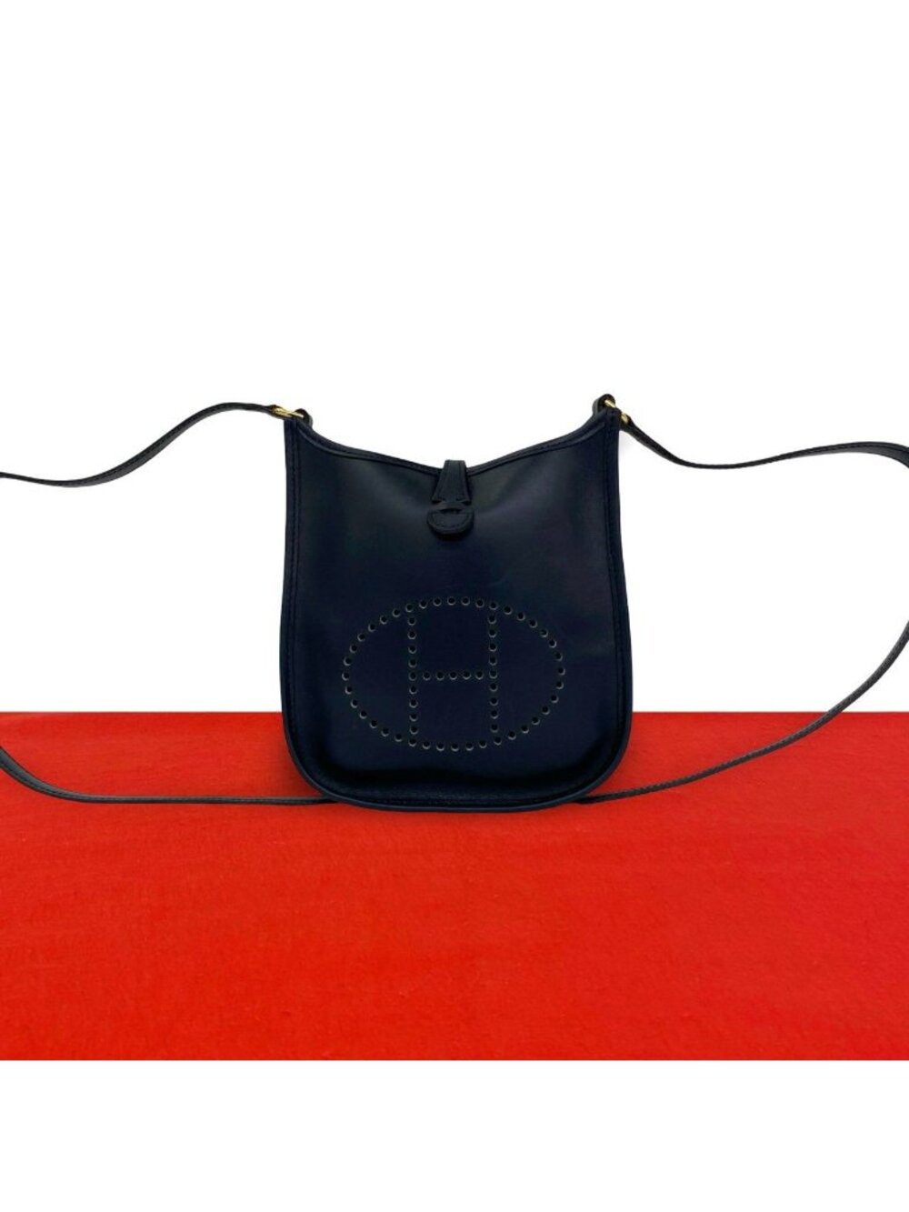 Hermes Evelyne TPM Box Calf Shoulder Bag Pochette Blue Deplus Navy